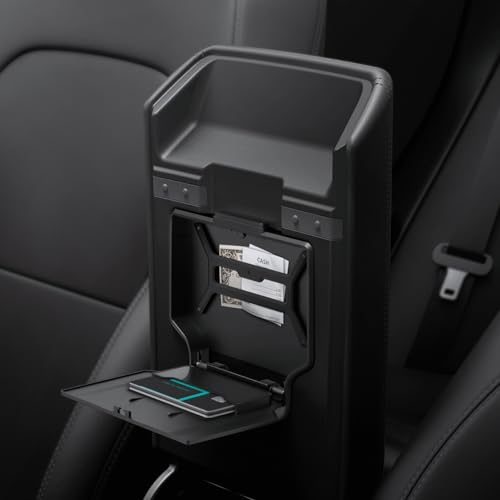 Spigen Tesla Model Y 2025 Juniper Model 3 Highland 2024 2025 One-Touch Versteckte Aufbewahrungsbox, Mittelkonsole Organizer Armlehne für Model Y Juniper und 3 Highland Zubehör - Carbon Edition
