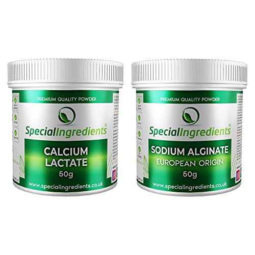 CALCIUMLACTAT 50g UND NATRIUMALGINAT 50g - MOLEKULARE ZUTAT FÜR DIE GASTRONOMIE (DEUTSCHE ETIKETTEN UND ANLEITUNGEN)