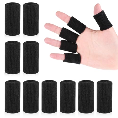 KALIONE 10 Stück Elastische Fingerschützer, Verstellbare Dehnbare Fingerhülle Fingerschützer, Schwarz Kompressions Fingerhülsen, Fingerschützer den Sport