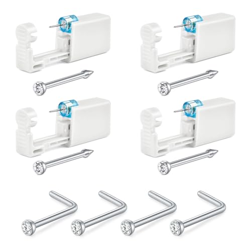 NIUSIMAN 4 Pack Nasenpiercing Pistole Set,selbst Nase Piercing Pistole mit Preload Nase stecker Einweg sicher sterile Piercing Werkzeug Hause Salon für Frauen Männer selbst Nase Piercing Pistole