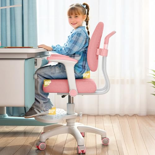 OSKOPWRC Kinder-Schreibtischstuhl, Drehstuhl für Kinder, mit verstellbarer Höhe und doppelter Rückenstütze, für Mädchen und Jungen, ergonomischer Stuhl, Teenager, Bürostuhl, 3–18 Jahre, Rosa