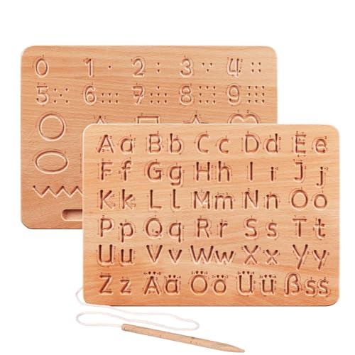 TGFIX Alphabet Schreibtafel Holz Alphabet Holztafel Kinder Doppelseitig Letter Tracing Board ABC und 123 Schreiben Lernen Vorschule Spielzeug Weihnachten Geschenke für Junge Mädchen 3 4 5 Jahre