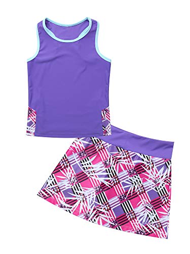 Miaeowve Kinder Mädchen Tenniskleid Ärmellos Sportshirt High Waist Sportrock Mit Ihnenshorts 2tlg Golfkleid Motiv Sportbekleidung Dancewear Violett 110-116