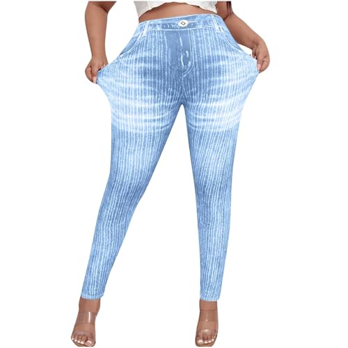 Mrat Damen-Jeans, Jeggings, Denim-Look, Skinny Fit, hohe Taille, Schlupfhose, gerades Bein, Hose, smart, lässig, Bootcut, dehnbar, Jegging, Bauchkontrolle, Jeans, Sale UK Größe S-2XL, Hellblau #01