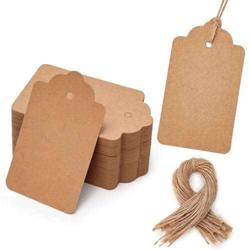 HAKACC 100 Stk. Geschenkanhänger Kraftpapier Etiketten Tags Kraftpapier Anhänger Rechteck mit Jute-Schnur für Hochzeit Geschenke