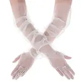 LLOUSSAK Weiße Handschuhe aus Tüll, Lange Damen Net Handschuhe Braut Voller Finger Tüll Handschuhe für Hochzeit Abendessen Abschlussball Rollenspiele