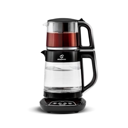 Karaca Caysever Maschine, Stahl, Chrome 1700 W, BPA-frei, 0,8 Lt Fassungsvermögen Glas-Teekanne, 1,5 Lt Fassungsvermögen Wassertank, Wasserzubereitung