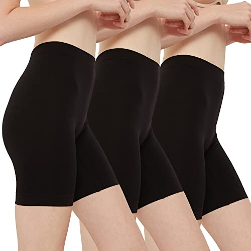 INNERSY Radlerhose Damen Schwarz Kurze Hose Unter Kleid Anti Chafing Unterziehhose Nahtlos 3 Pack (3XL/48, Schwarz)