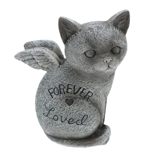 EXAOMBLE Katzenstatue Gedenkstein Für Haustiere Resin-Dekoration Mit Flügeln Für Garten Außenbereich Tiergrabmal Zur Erinnerung An Geliebte Katzen Stilvolle Grabmarkierung Für Zuhause