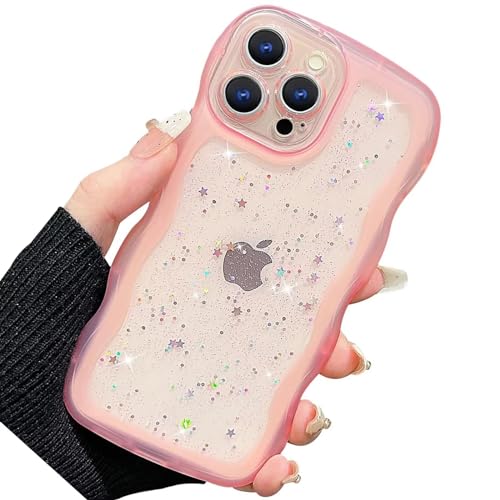 Nadoli Glitzer Hülle für iPhone 11 Pro,Niedliche Lockige Wellen Rahmenform Aesthetic Durchsichtig Bling Stern Handyhülle Schlanke Weiche TPU Stoßfest Schutzhülle