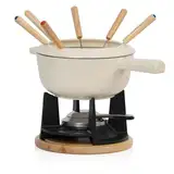 Mahlzeit Gusseisen Fondue Set für 6 Personen | 2 Liter | Fondueset 13 teilig mit Brenner und Gabeln | Fondue-Set, Käsefondue Set, Fleischfondue Set, Schokofondue Set (Creme emailliert)