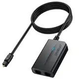 AUTOUTLET Toslink Splitter 1 in 2 Out, Optischer Splitter mit 1M Optisches Kabel, Digital Audio Optischer Verteiler Optical Audio SPDIF Splitter Optisches Audiokabel für TV DVD Verstärker Soundbar