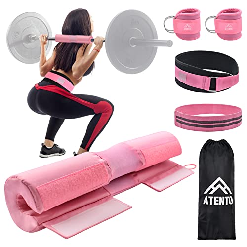 Brebebe 6er Set Langhantelpolster Set mit Gewichthebergürtel, Hip Thrust Pad für Leg und Po training, Nackenpolster Langhantel Set für Squats Lunges, Gewichtheben,mit 2er Knöchelriemen, Fitnessbänder