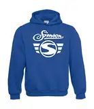 Textilhandel Hering Kapuzenpullover - Simson Logo + Schrift Fun (Blau, L)