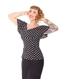 SugarShock Damen V-Ausschnitt Bluse Dusana Polka Dots, Größe:S, Farbe:Schwarz