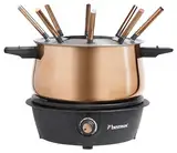 Bestron elektrische Fondue Set für bis zu 8 Personen, mit 8x Fonduegabeln & stufenlosen Thermostat, inkl. Spritzschutz, Farbe: Kupfer