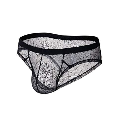 Slips Herren Netz Unterwäsche Mesh Unterhosen Männer Tanga Durchsichtige Slips Transparente Sexy Reizunterwäsche Bequeme Weiche Tangaslip Party Clubwear Schwarz L