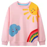 Baogaier Sweatshirt Mädchen Pullover Baumwolle Leichtgewicht Süß Sweater Sport Langarmshirt Rosa Sonne Regenbogen Druck Kinder Kleidung Langarm Rundhalsausschnitt Tops 5-6 Jahre, Gr.110-116