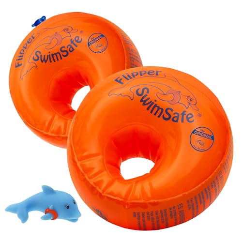 Flipper SwimSafe 1024 - Schwimmhilfe für Babys ab 1 Jahr, Schwimmflügel mit unzerbrechlichem PE-Schaumkern, inklusive Delfin Spielzeug