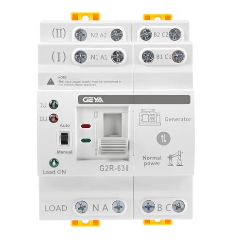 GEYA Automatischer Transferschalter mit doppelter Stromversorgung, elektrische Wahlschalter, unterbrechungsfreie Stromversorgung auf DIN-Schiene (4-polig 63A AC220V)