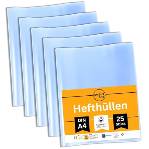 perfect line 25 Hefthüllen DIN-A4 transparent, Heftumschlag durchsichtig & genarbt, Heftschoner aus recyclebarem PP