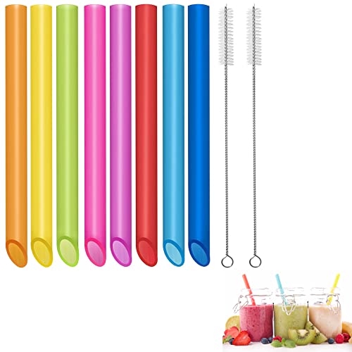 vgggrd 8 Stück Plastik Strohhalme Wiederverwendbare, Bubble Tea Strohhalme, Spitzes Design 26CM Lange farbige Smoothie-Strohhalme mit 2 Reinigungsbürsten