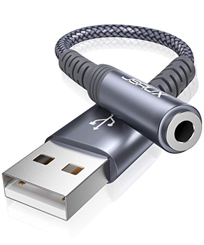 JSAUX USB A auf 3.5mm Klinke Aux Adapter, USB auf Aux Audio Headset Adapter TRRS Stereo USB Externe Soundkarte für PS4, Headset (CTIA/OMTP Standard), Mikrofon, Laptop, PC Grau