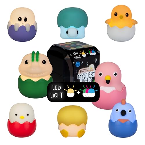 MegaLight Blind Box Mini Nachtlichter für Kinder | Mystery Box | zufällige Figurenauswahl | 1 aus 9 zum Sammeln l 4 Verschiedene Lichtfarben | stufenlos dimmbar | mit Anhänger | EGGY'S Mystery Lights