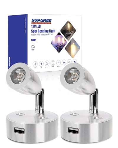 SUPAREE 12 Volt LED Lampen Wohnmobil 12V LED Lampe Wohnmobil Dimmbar 12v leselampe wohnmobil mit USB Ladeanschluss 3200K Touch Schalter für Wohnwagen Camper Boot Yacht 2 Stück