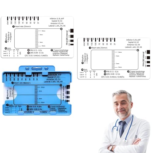 VARKAGE 1 Pcs ECG 7 Step Ruler für ECG/EKG Interpretation, Portable Pocket ECG EKG Card Ruler ECG Reference Guide With Protective Sheath,ECG/EKG Assessment Tool