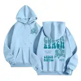 SKFLABOOF Damen Hoodie mit Kapuze - Blumen & Buchstaben Druck Oversize Kapuzenpullover Couple Gym Teenager Pullover Mädchen Streetwear Oberteile Tops Shirt (Light Blue, S)