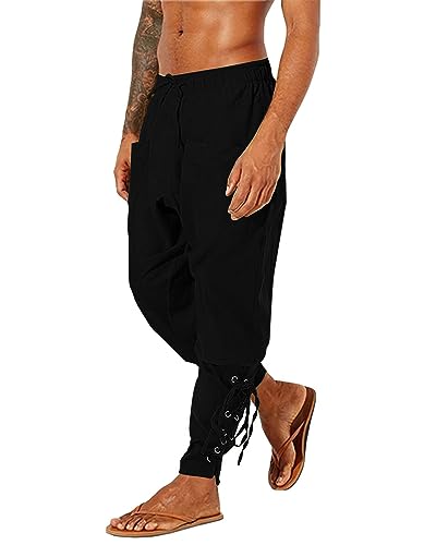 DUOLUVA Mittelalterhose Herren Mitteralter Halloween Hose Herren Mitteralter Wikinger Hose Herren Mittelalter Schwarz L