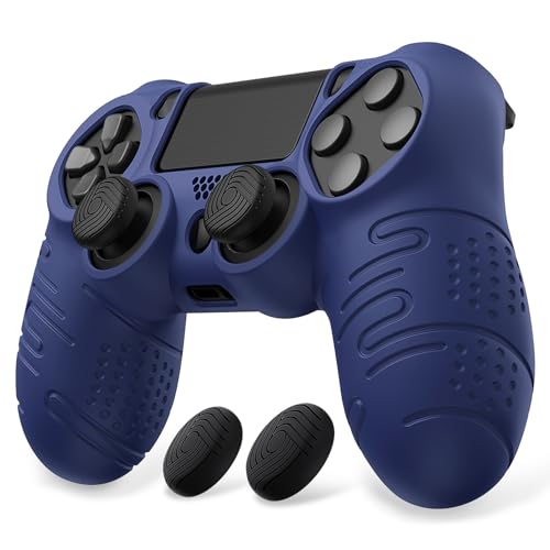 playvital Line & Dot Hülle für ps4 Controller, Case Zubehör Anti-Rusche weiche Schutzhülle für ps4 Slim und für ps4 Pro Controller mit Stick Kappen(Mitternachtsblau)