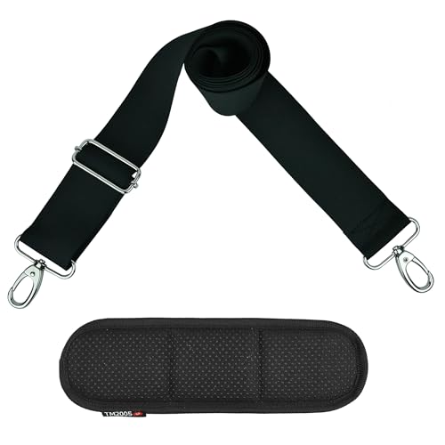 Taschengurt zum Wechseln, Schultergurt für Taschen breit, mit Karabiner aus Metall und dickem Anti-Rutsch Polster, Schwarz 5 cm, bis zu 156 cm lang von taschenmann2005