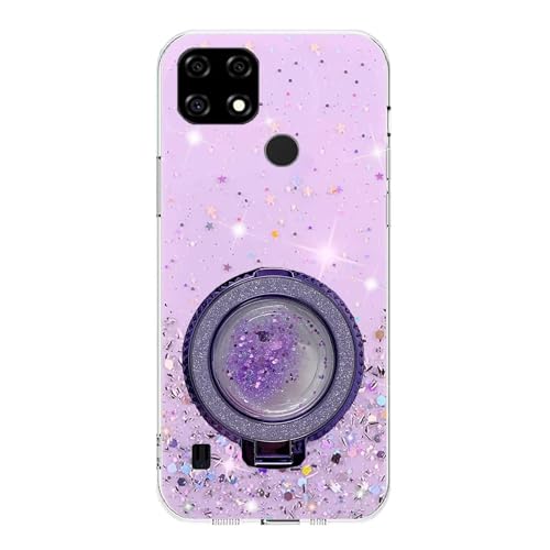 Rnrieyta Miagon Treibsand Ständer Hülle Glitzer für Realme C21Y/C25Y,Cute Dünn Crystal Schutzhülle Weiches Bling Transparent Case Bumper mit Flüssig Halter Kickständer