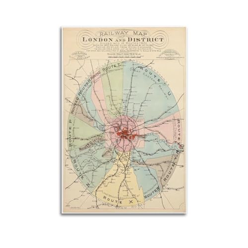 Poster mit Vintage-Karte, Londons Eisenbahnnetzwerk im letzten Jahrzehnt des 19. Jahrhunderts, Wandkunstdruck, ästhetische Raumdekoration, Gemälde, Leinwand, Dekoration für Zuhause und Büro, 40 x 60