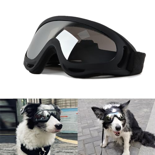 Hundebrille, Darryy Sonnenbrille Für Hunde uv Schutzbrille, Hundeschutzbrille, Geeignet für Mittlere und Große Hunde, mit Verstellbarem Gummiband, UV-Wind- und wasserdichte Hundebrille