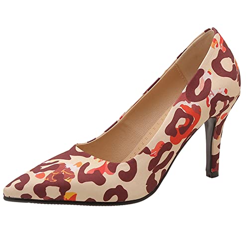 Damen Stiletto Pumps, Höhe Ferse Pumpe Pointed Toe Ohne Verschluss Kleid Pumps Simple Party Schuhe Ulrosi Multi-Aprikose Gr 40 EU