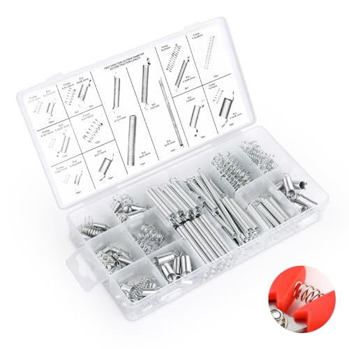 UKOFEW 200 Stück Feder Sortiment Set Kit,Verschiedene Zugfedern,Edelstahl Druckfeder,Stahlfedern mit Box,für Werkzeuge & Geräte