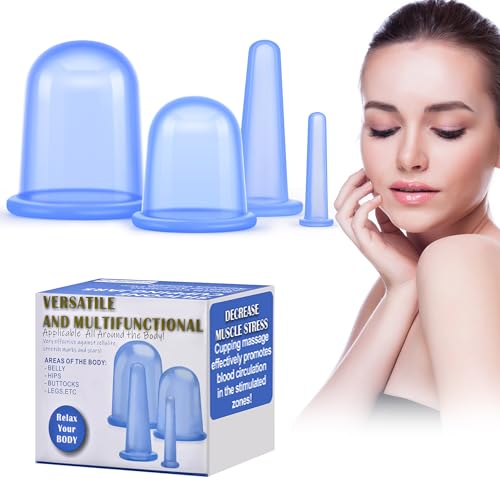 DazSpirit Schröpfen Silikon Vacuum Cup 4 Stück, Cellulite Cup Massagegeräte tools set, Schröpfgläser Anti Aging Anti Cellulite Zurück Körper für Gesicht und ganzen Körper (Blau)