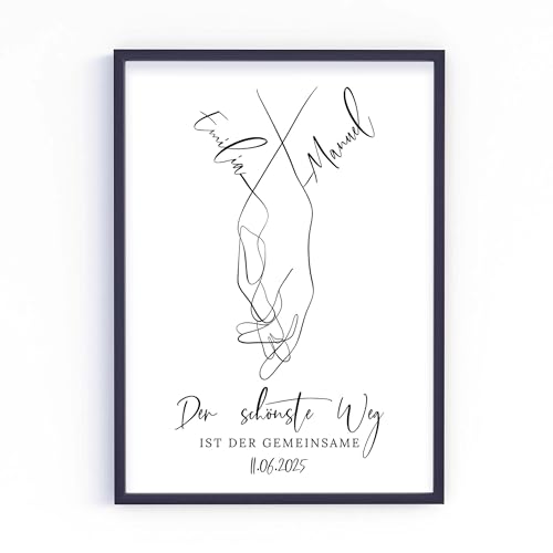 Geschenk zur Hochzeit | Hochzeitsgeschenk Hochzeitstag Jahrestag Valentinstag Jubiläum Brautpaar | personalisiert | Hand in Hand Poster (Der schönste Weg)