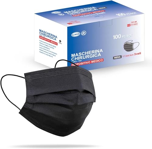 100 Medizinisch Type IIR Norm EN14683 zertifizierte Mundschutzmasken OP Masken 3-lagig Mundschutz Gesichtsmaske Einwegmaske BFE ≥ 98% surgical mask (100 Einheiten (1 Stück), Schwarz, 100)