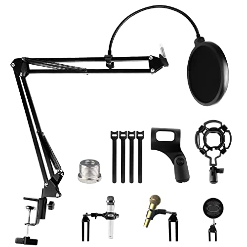 Relota Mikrofon Arm, Mikrofonarm Einstellbare Mikrofonständer Schwarz mit Shock Mount, Pop-Filter, 5 Kabelbinder, Mikrofonhalter Schreibtisch Boom Arm für Aufnahme, Podcasting, Fernsehsender