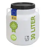 plasteo® 30 Liter Weithalsfass Natur Eckig mit Deckel und Henkeln, Lebensmittelecht und BPA-Frei, Futtertonne Kunststofffass Universalfass Deckelfass Wasserfass Regentonne Lagerfass