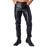 Agoky Herren Motorrad Lederhose schwarz Lange Hose Leggings Slim fit Strech Pants Wetlook Männer Glanz Clubwear M-XL Schwarz F XL