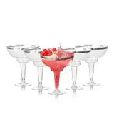 MATANA 12 Plastik Cocktailgläser mit Silberrand, Margaritagläser Kunststoff, 360ml - Mehrweg Plastikbecher - Margarita Gläser, Cocktail Becher, Dessertbecher für Partys, Hochzeiten