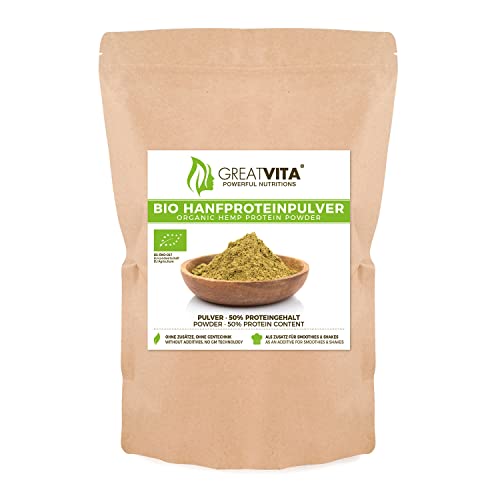 Bio Hanfprotein Pulver 1000g | Premium Qualität - hoher Proteingehalt/natürliches Protein/GreatVita