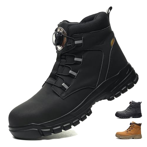 COOU Sicherheitsstiefel Herren Damen Leicht Wasserdicht Arbeitsschuhe mit Stahlkappe Sicherheitsschuhe Rutschfest Arbeitsstiefel Schwarz 43
