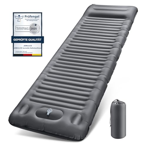 JEMULICE Isomatte Camping Selbstaufblasend, 12CM Verdicktes Luftmatratze Camping mit Fußpresse Pumpe & Kissen, Kleines Packmass Wasserdicht Schlafmatte Kompakte und Leichte für Outdoor