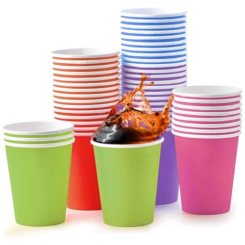 Ksvaye 60 Stück Pappbecher Bunt Pappbecher Einweg Trinkbecher Pappe 250ml Einwegbecher Mehrfarbig DIY Kinder Partybecher Paper Cups Becher für Kindergeburtstag Hochzeit Partybedarf